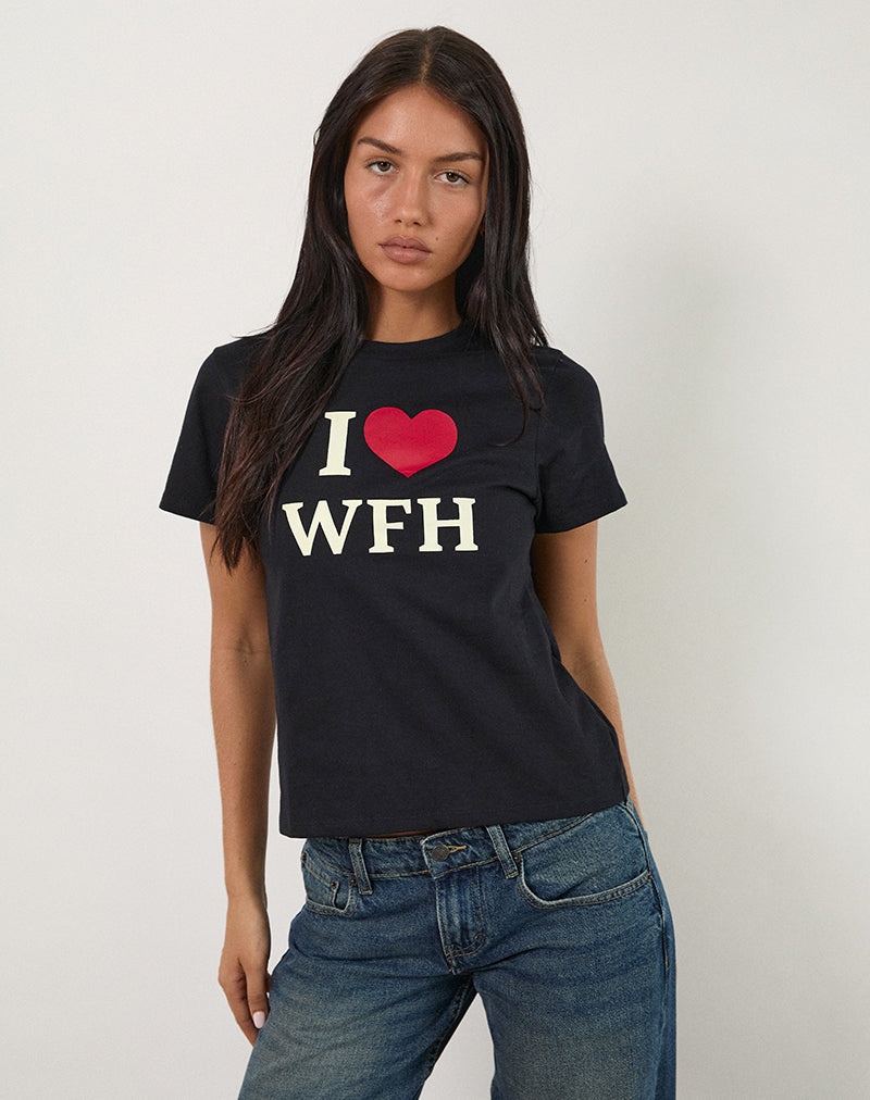 Afbeelding van Sakha Top in Zwart met I Love WFH Slogan