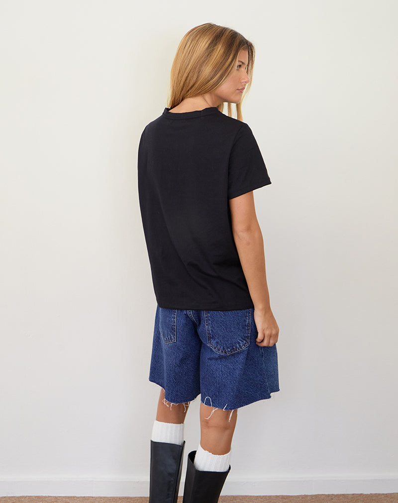 Afbeelding van Saki T-shirt in zwart met badges grafisch