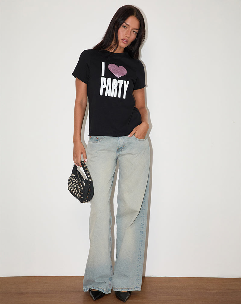 Afbeelding van Saki T-shirt in zwart met I Love Party print