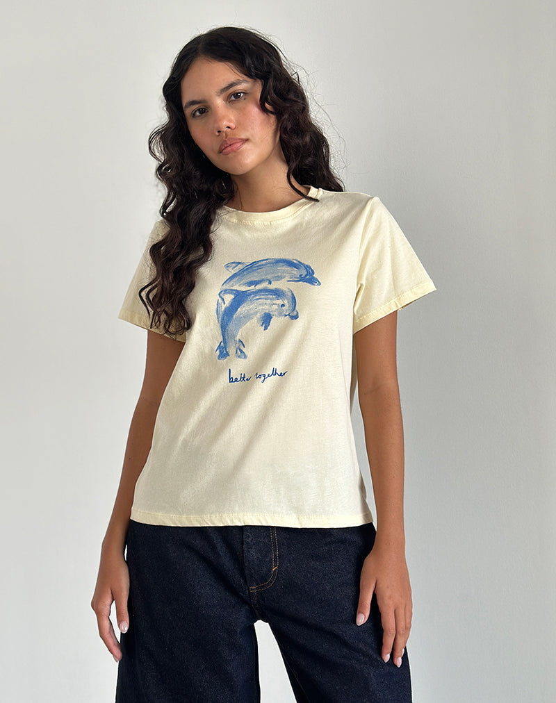 Afbeelding van Saki T-shirt in Buttermilk met Better Together Slogan