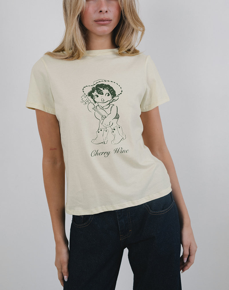Afbeelding van Saki T-shirt in karnemelk met kersenwijnprint
