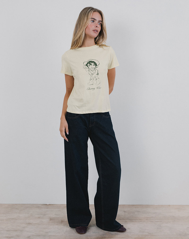Afbeelding van Saki T-shirt in karnemelk met kersenwijnprint