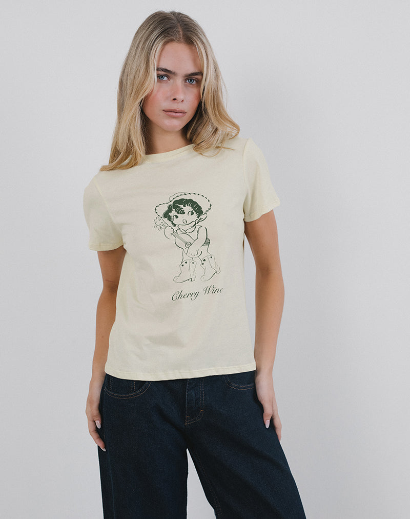 Afbeelding van Saki T-shirt in karnemelk met kersenwijnprint