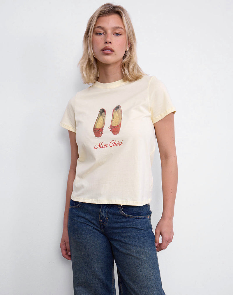 Afbeelding van Saki T-shirt in Buttermilk met Mon Cheri print