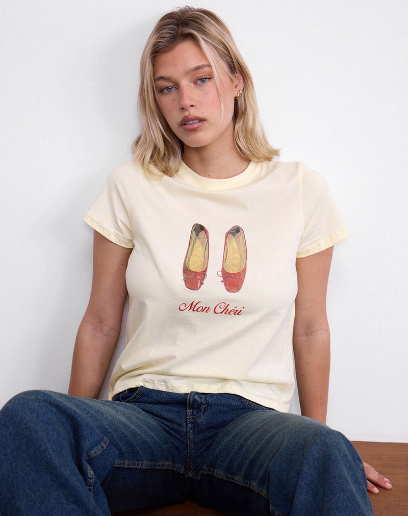 Afbeelding van Saki T-shirt in Buttermilk met Mon Cheri print