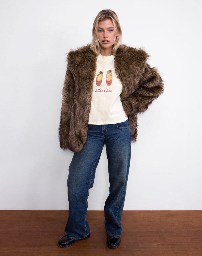 Afbeelding van Saki T-shirt in Buttermilk met Mon Cheri print
