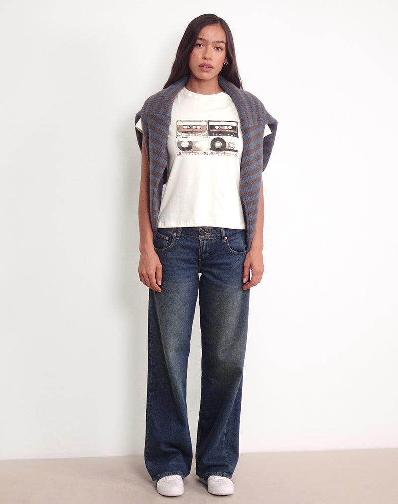Afbeelding van Saki T-shirt in Ivoor met Retro Cassette Motief