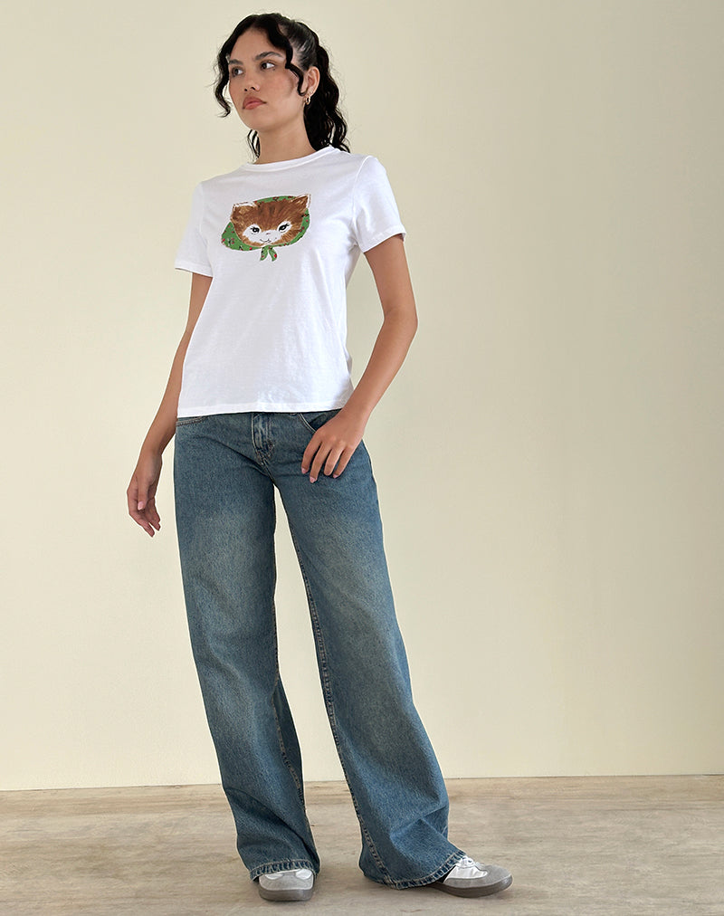 Afbeelding van Saki Wit T-shirt met Kitty print