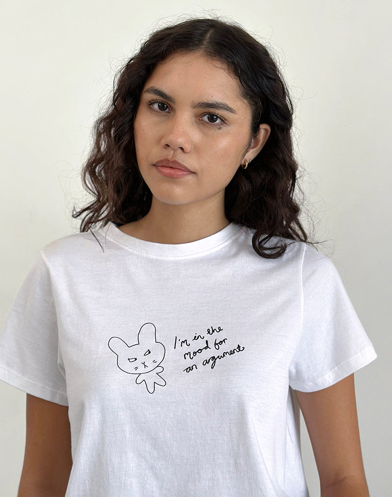Afbeelding van Saki T-shirt in White Argument Mood Print
