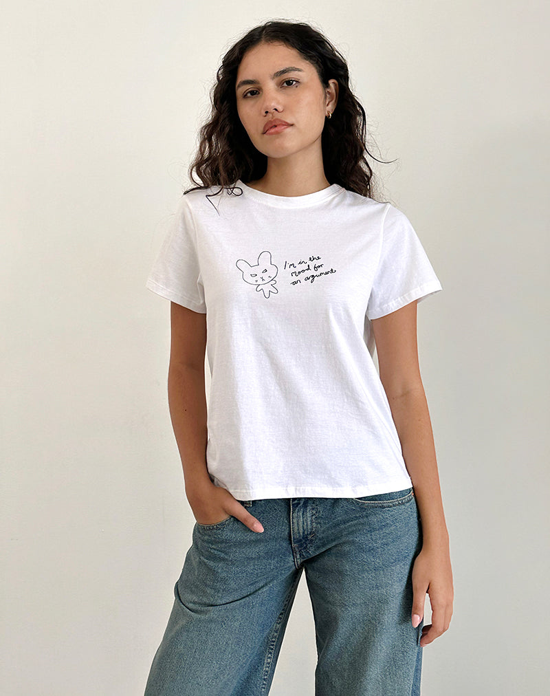 Saki T-shirt in witte Argument Mood print