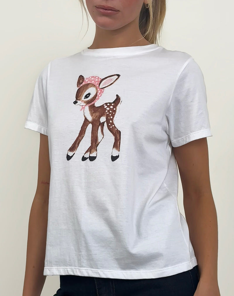 Afbeelding van Saki T-shirt in wit hert met sjaal