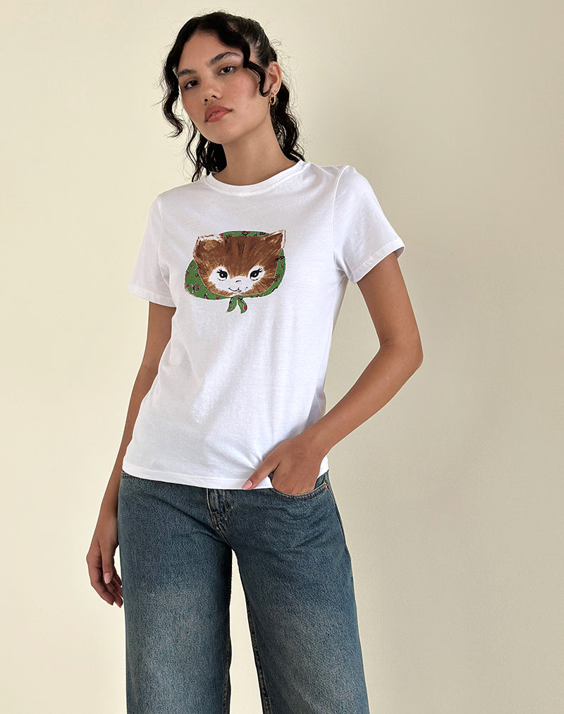 Saki wit T-shirt met Kitty-print