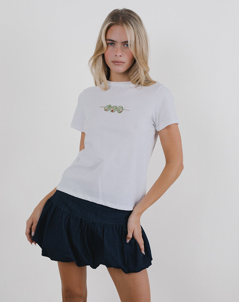 Afbeelding van Saki T-shirt in Wit met Olijvengrafiek