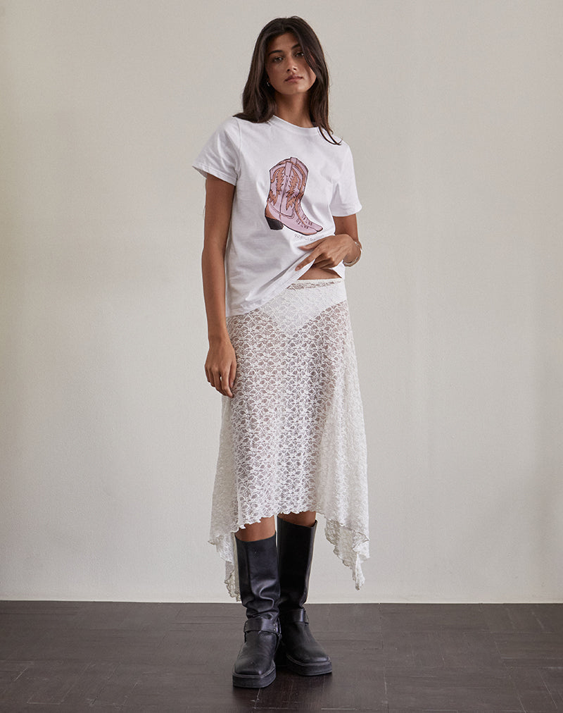 Afbeelding van Saki T-shirt in wit met roze Cowboylaarzenprint