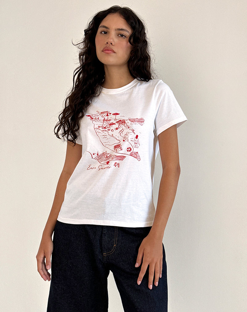 Saki T-shirt in wit met koningsrood Euro Summer