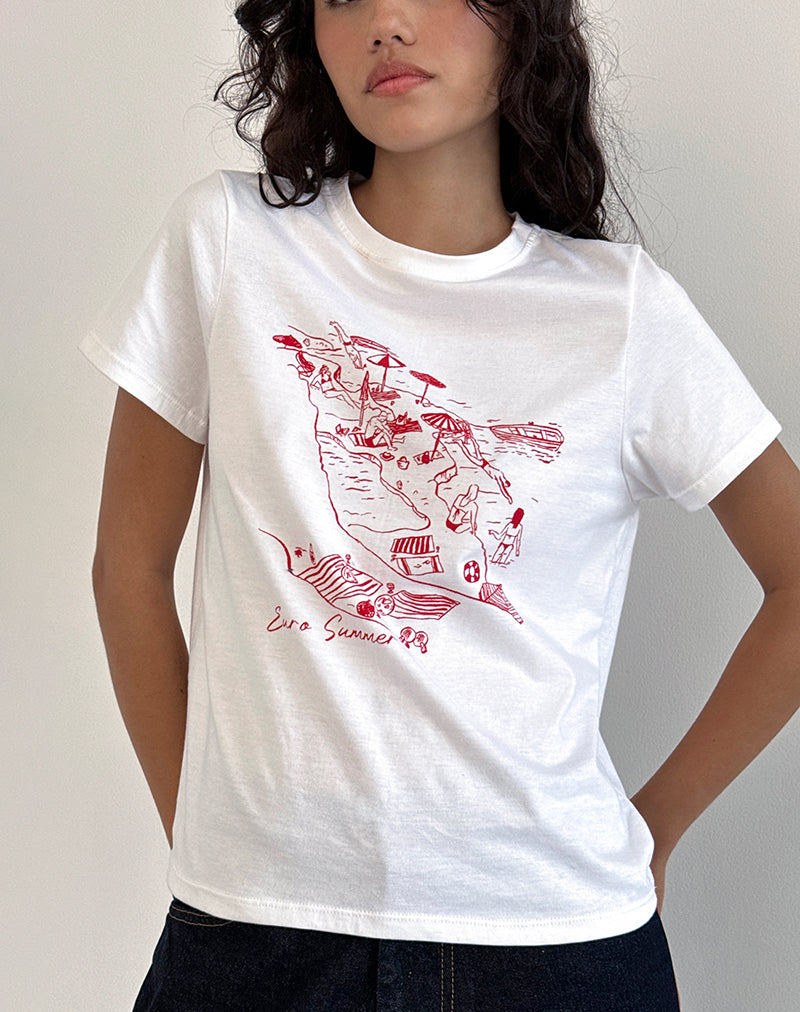Saki T-shirt in wit met koningsrood Euro Summer