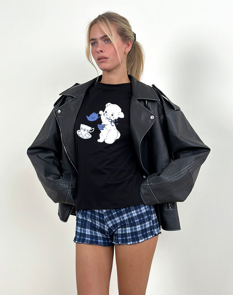 Afbeelding van Saki T-shirt in zwart met theetijdprint