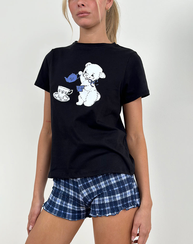 Afbeelding van Saki T-shirt in zwart met theetijdprint