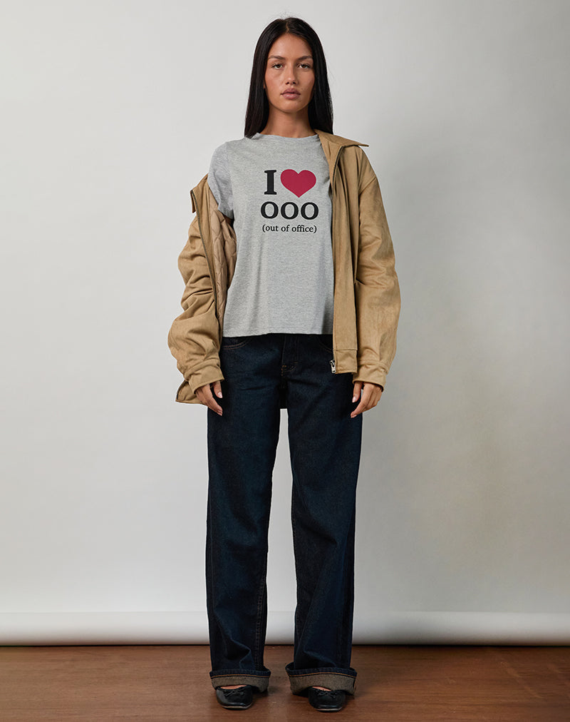 Afbeelding van Saki T-shirt in grijs gemêleerd met I Love OOO-grafiek