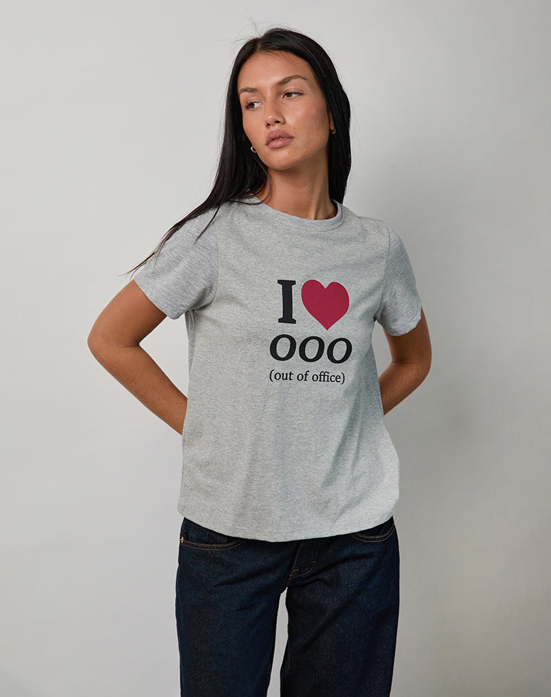 Saki T-shirt in grijs gemêleerd met Ik hou van OOO-grafiek