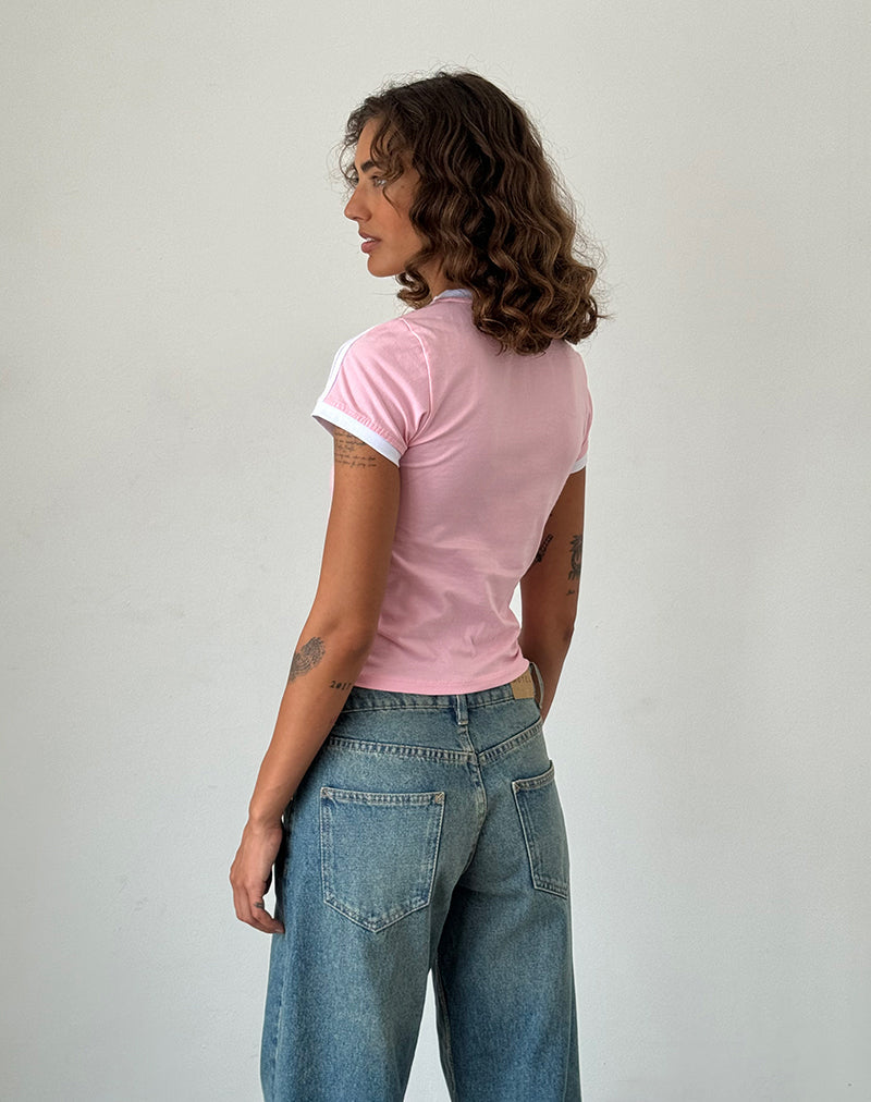 Afbeelding van Salda Sportief T-shirt in Ballet Roze met Witte Bies