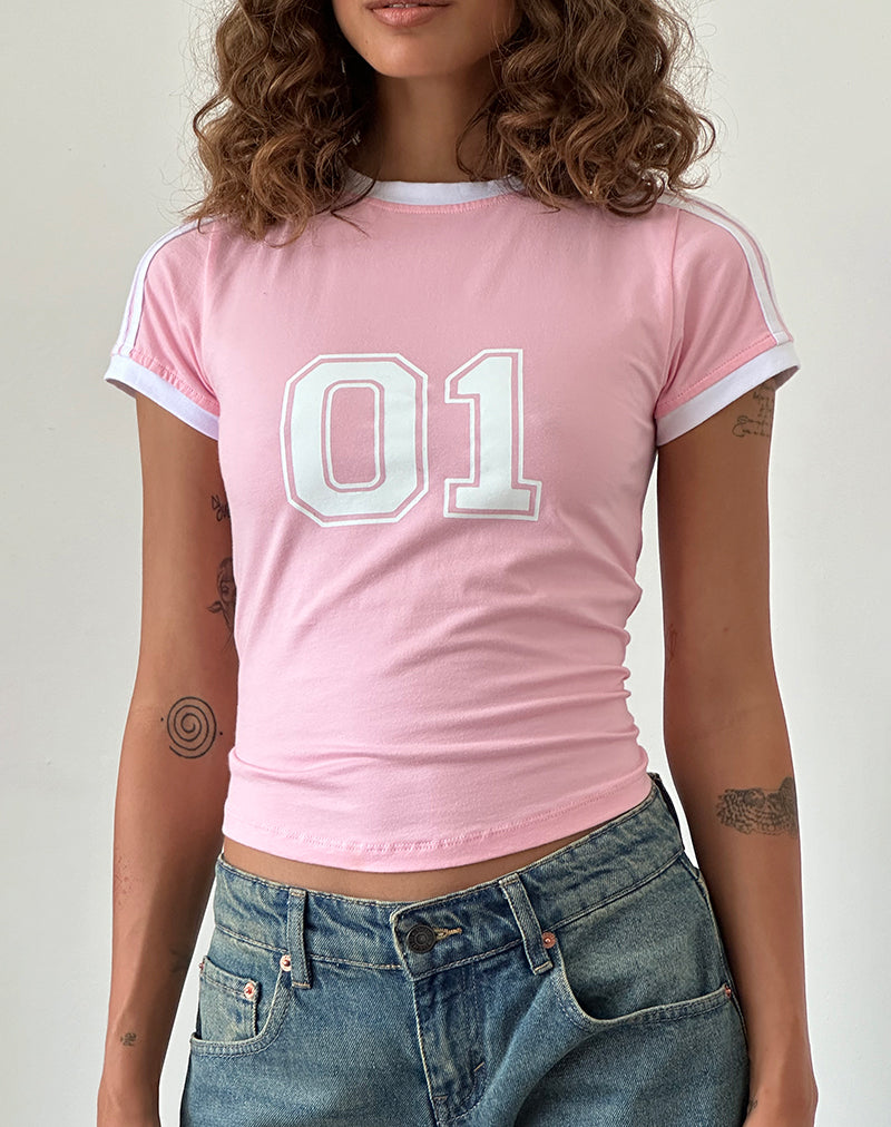 Salda Sportief T-shirt in Ballet Roze met Witte Bies