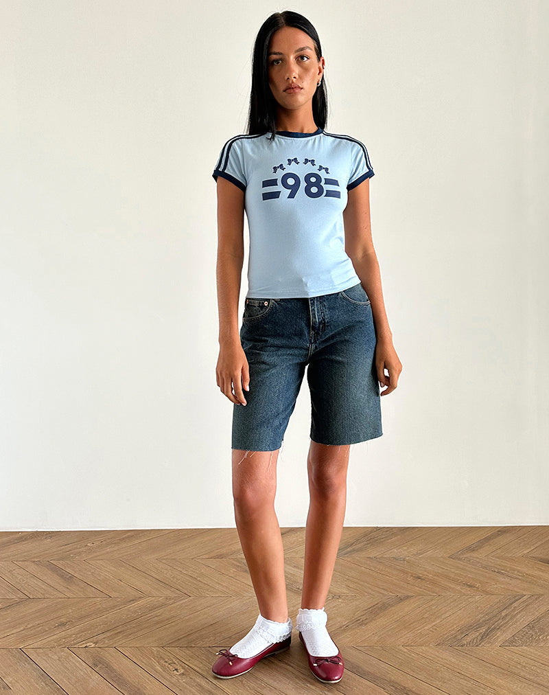 Afbeelding van Salda Tee in Nantucket Blue met Navy Binding en '98' Emb