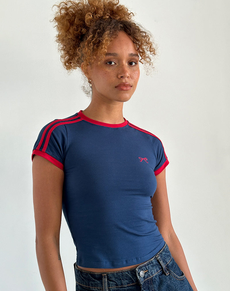 Salda Top in marine met Adrenaline rode bies en logo