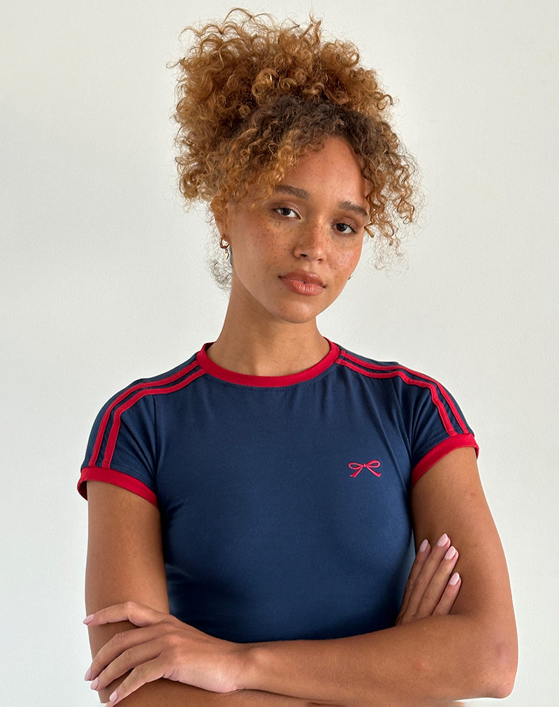 Salda Top in marine met Adrenaline rode bies en logo