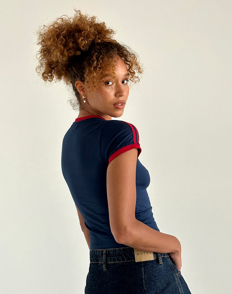 Salda Top in marine met Adrenaline rode bies en logo