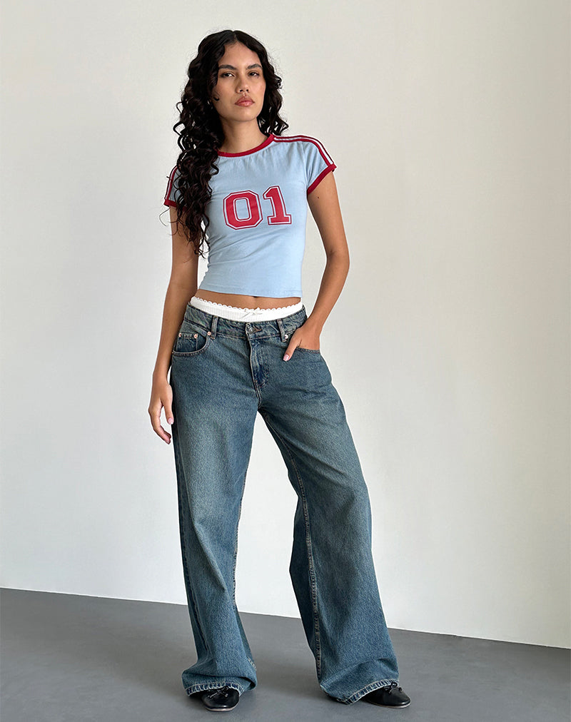 Afbeelding van Salda Tee in Nantucket Blue met Adrenaline Red Binding