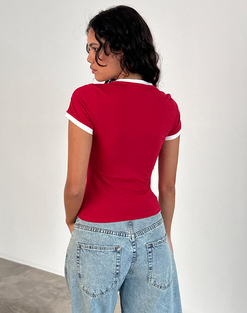 Afbeelding van Salda T-shirt in Tango Rood met Off White Binding