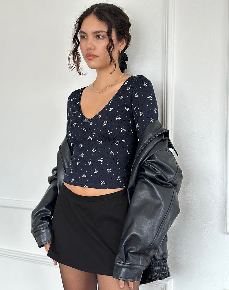 Afbeelding van Salisa Top in Navy met Mini Strikdessin