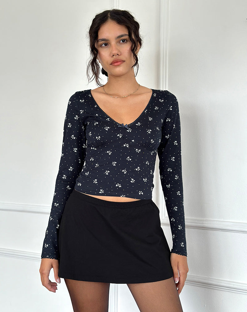 Afbeelding van Salisa Top in Navy met Mini Strikdessin