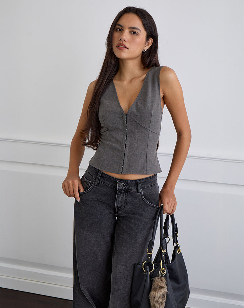 Afbeelding van Salpa Plunge Top in Getailleerd Houtskool