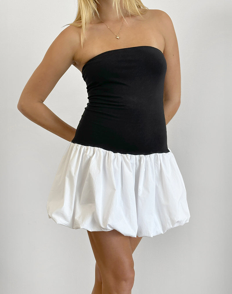 Afbeelding van Salvia Puffball Mini Dress in Zwart en Wit