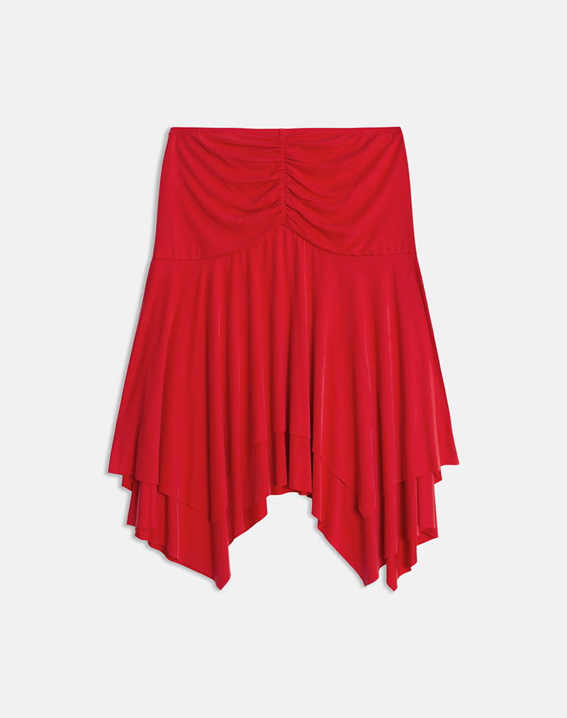 Afbeelding van Samaria Gathered Midi Skirt in Cupro Red