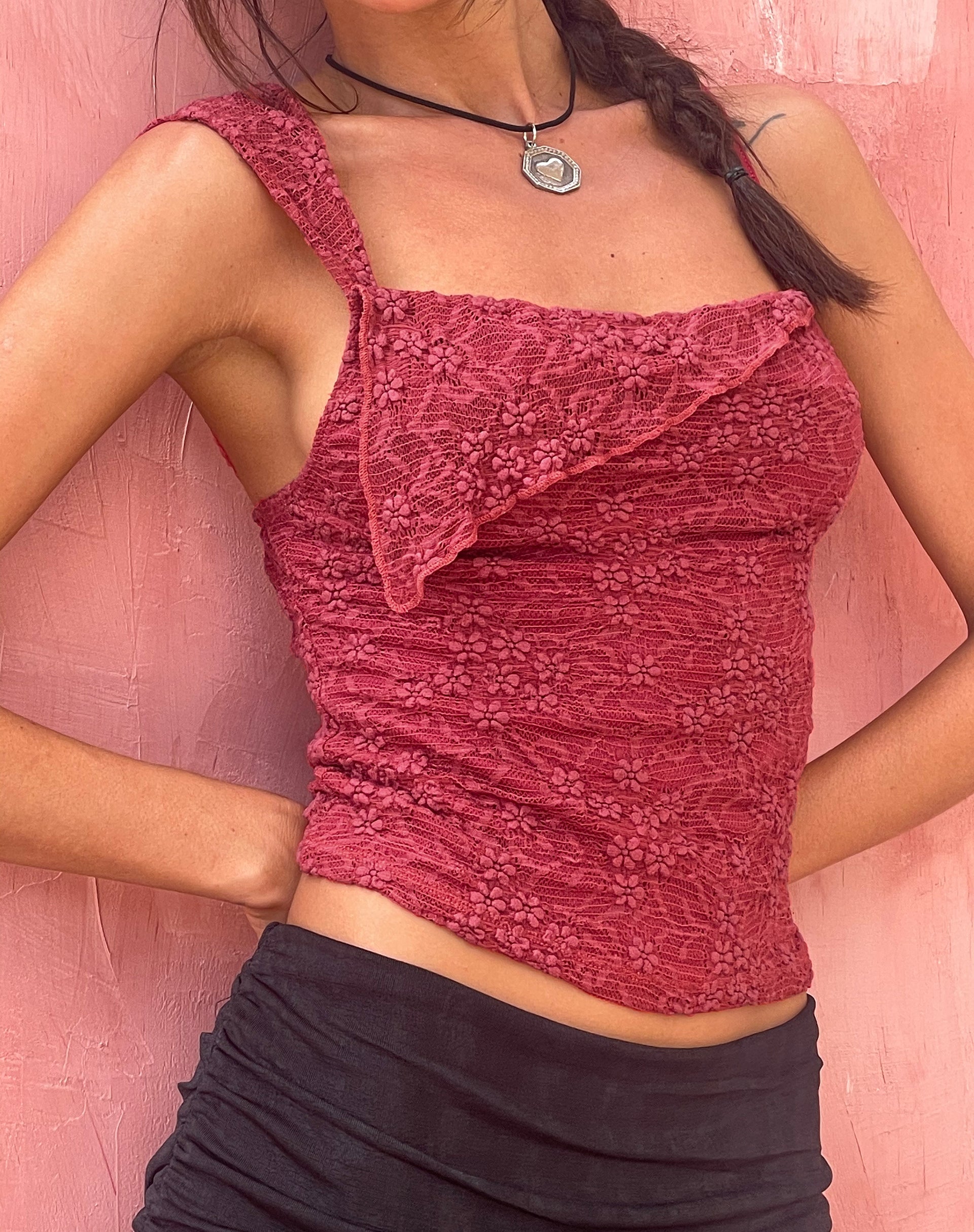 Afbeelding van Sambu Kanten Cami Top in Rood