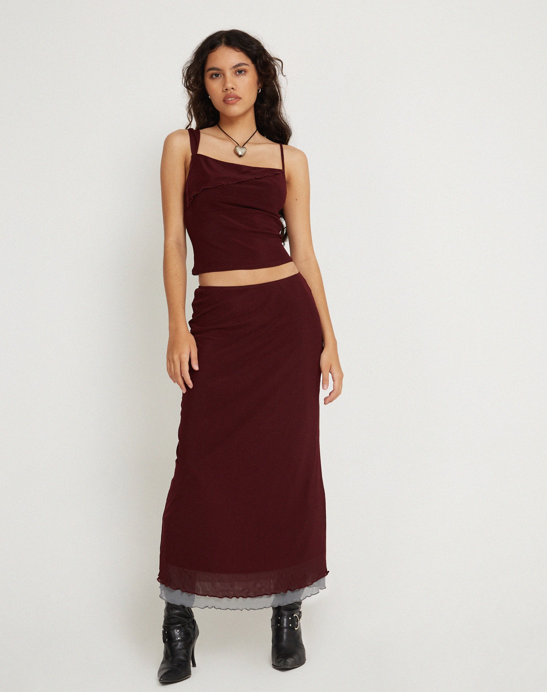 Afbeelding van Tresha Maxi Rok in Mesh Bourgondië