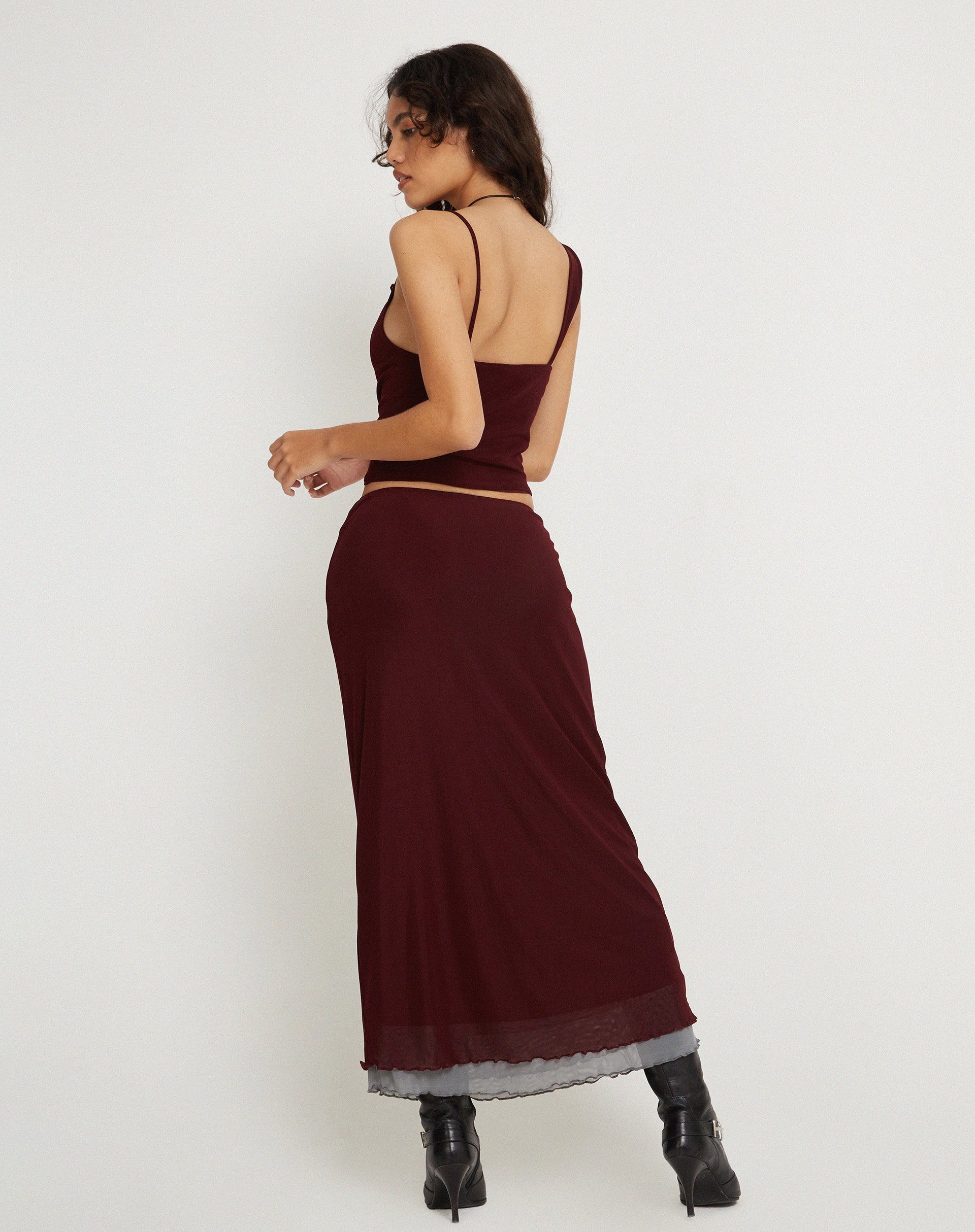 Afbeelding van Tresha Maxi Rok in Mesh Bourgondië