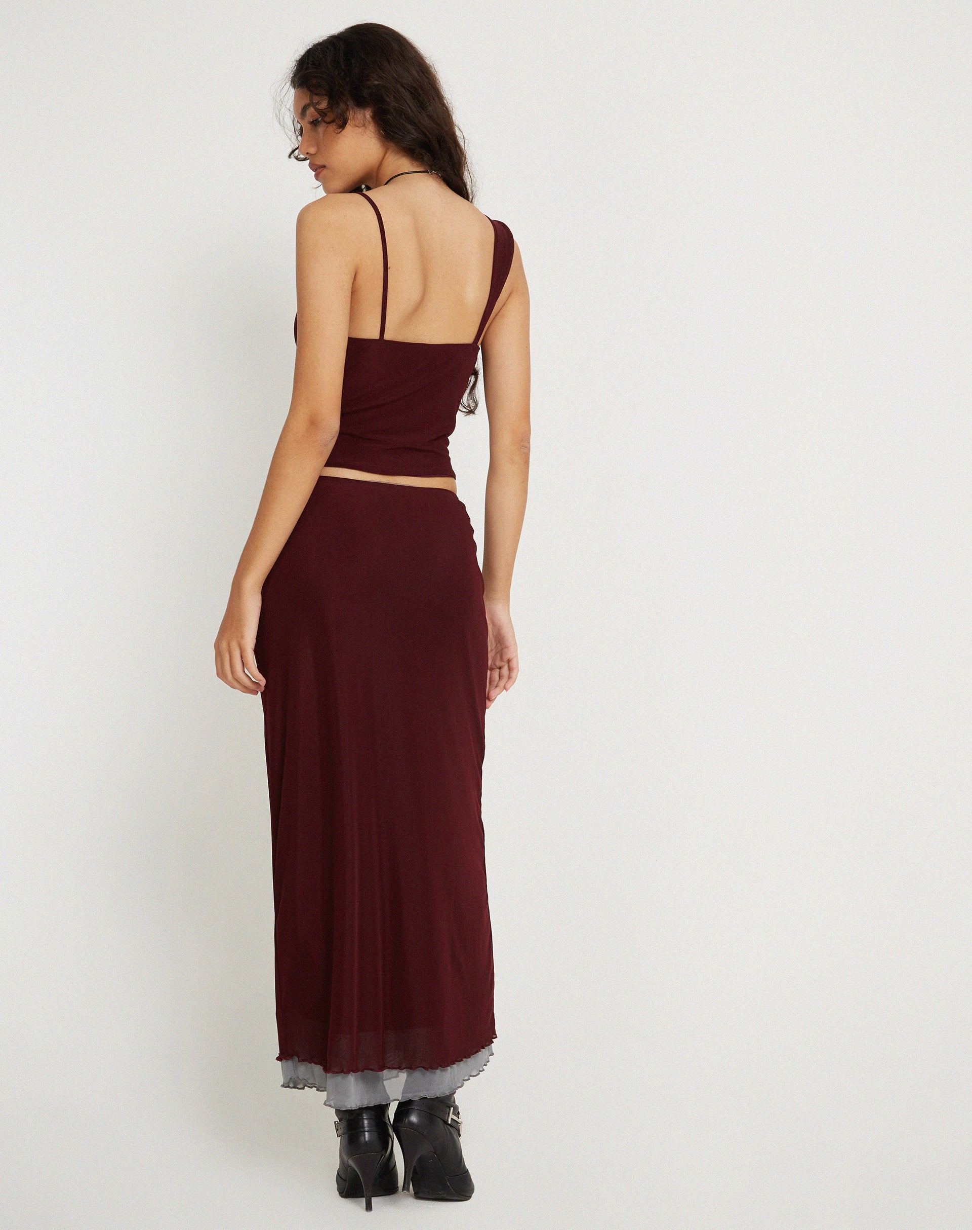 Afbeelding van Tresha Maxi Rok in Mesh Bourgondië