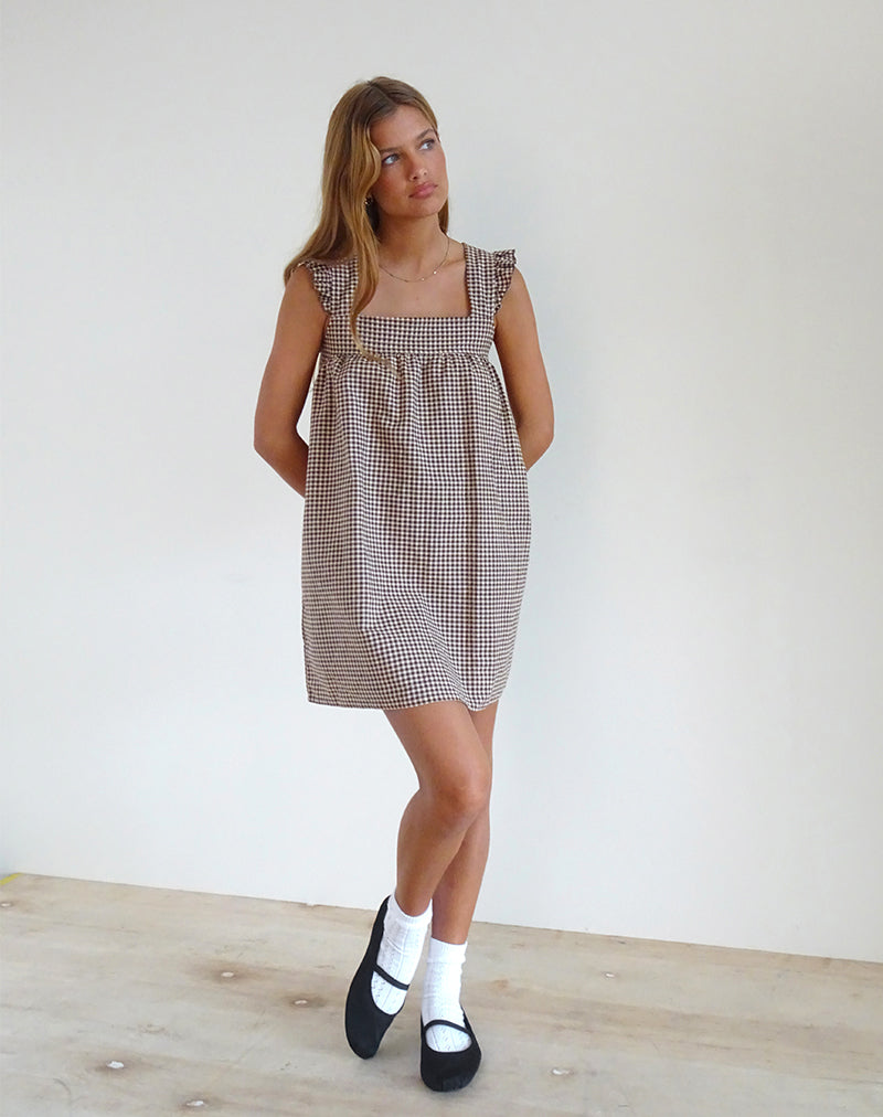 Sanaly Mini Jurk in Mini Gingham Bruin