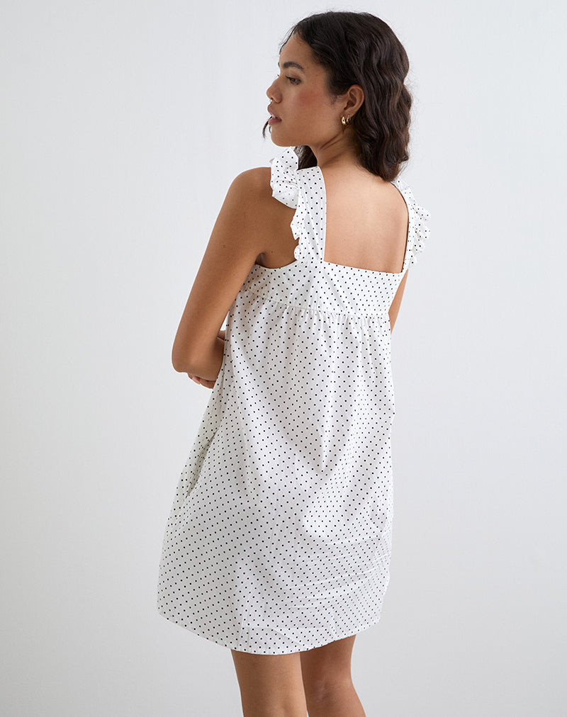 Afbeelding van Sanaly Mini jurk in wit met zwarte micro polka
