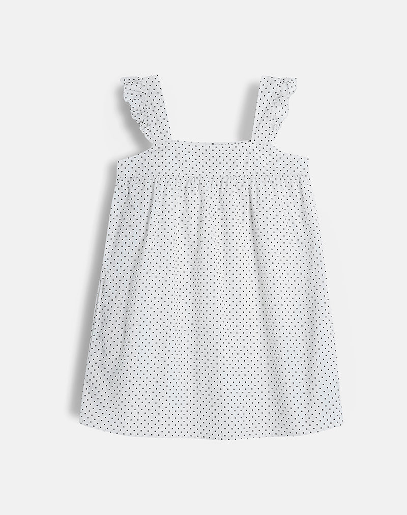 Sanaly Mini Jurk in Wit met Zwarte Micro Polka