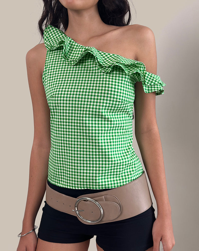 Sanamu Frill Top in Mini Gingham Groen