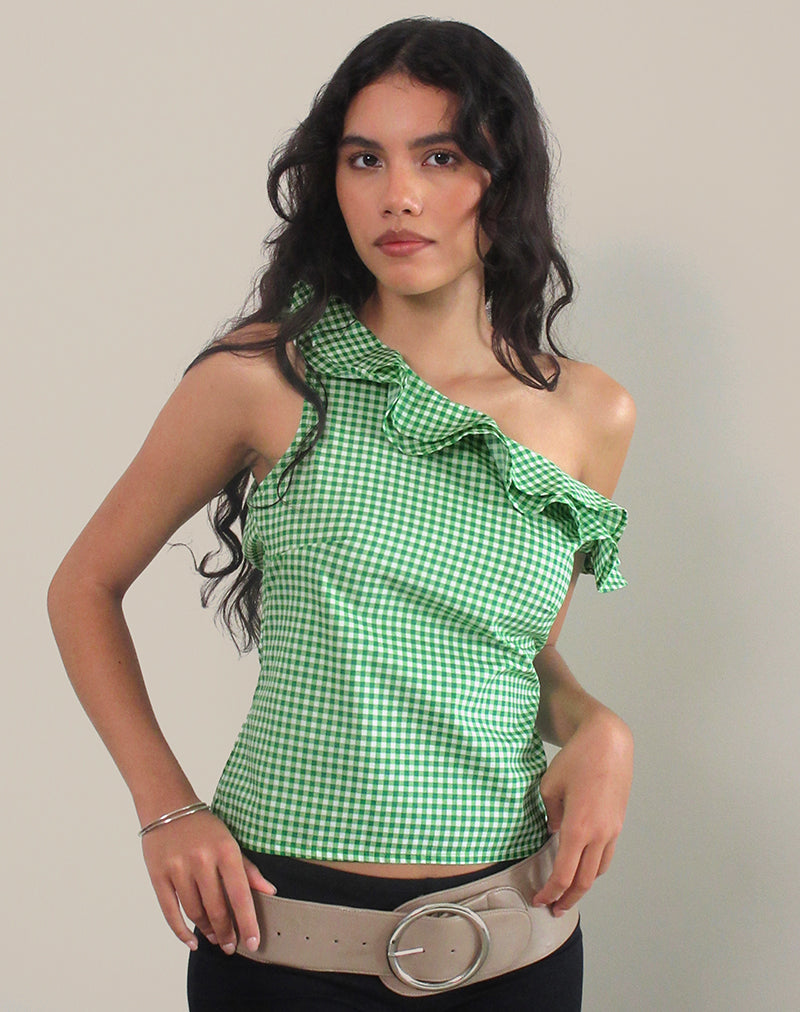 Afbeelding van Sanamu Frill Top in Mini Gingham Groen