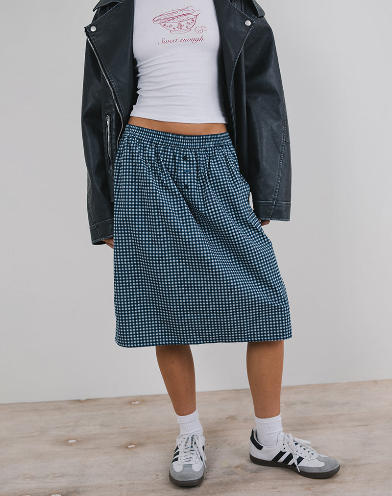 Afbeelding van Sanjina Midi-rok in Mini Donkerblauw Gingham