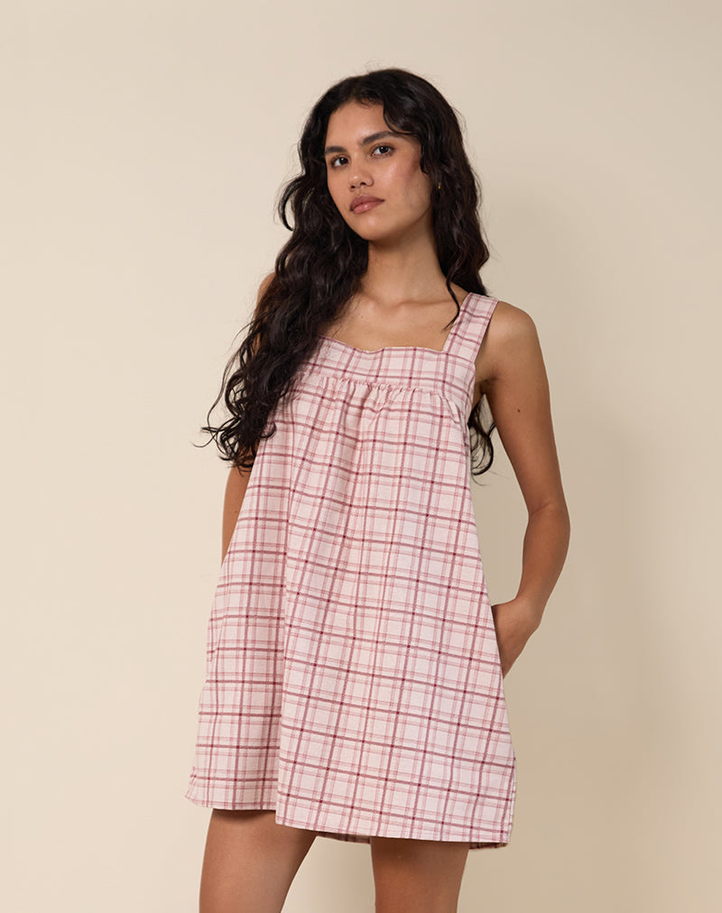 Sanlia Mini Dress in Basic Tartan Roze