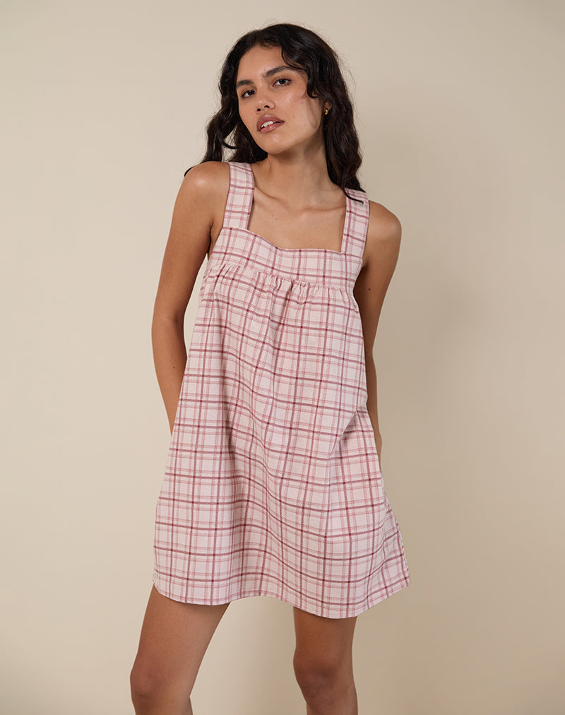 Afbeelding van Sanlia Mini Dress in Basic Tartan Pink