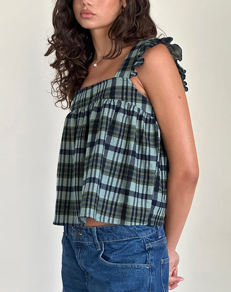 Sanula Top in Linnen Mono Check Groen
